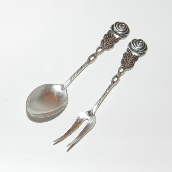 Wild Rose Nordic Trading EPNS Sweden Silver Plate Condiment Fork & Spoon Set - Picture 4 of 9